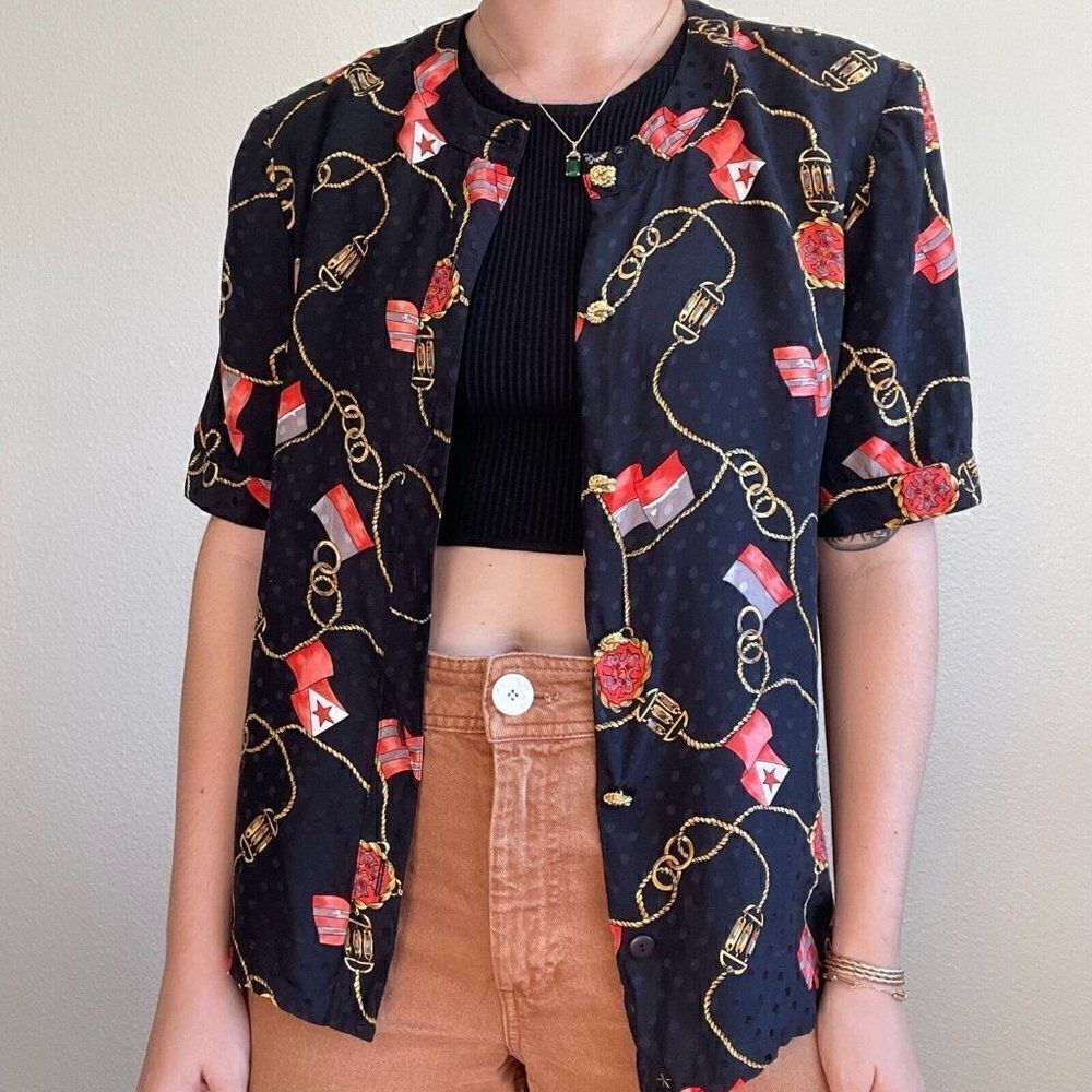 Vintage 80s Womens I. Magnin 100% Silk Button Down Lightweight Blouse Sz M